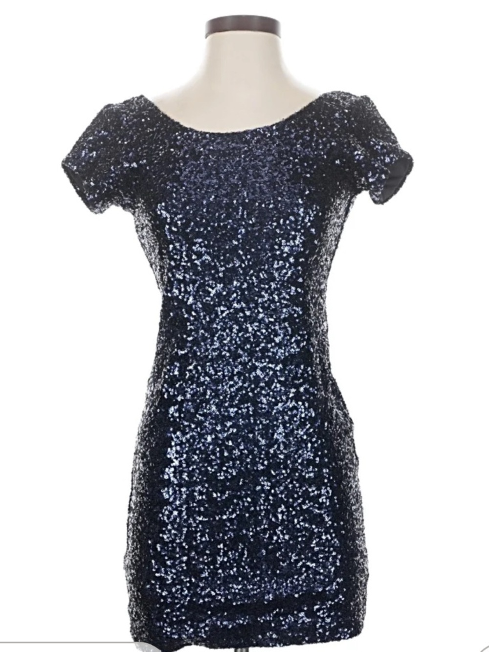 Sparkling black Sequin Short Sleeve Mini Dress